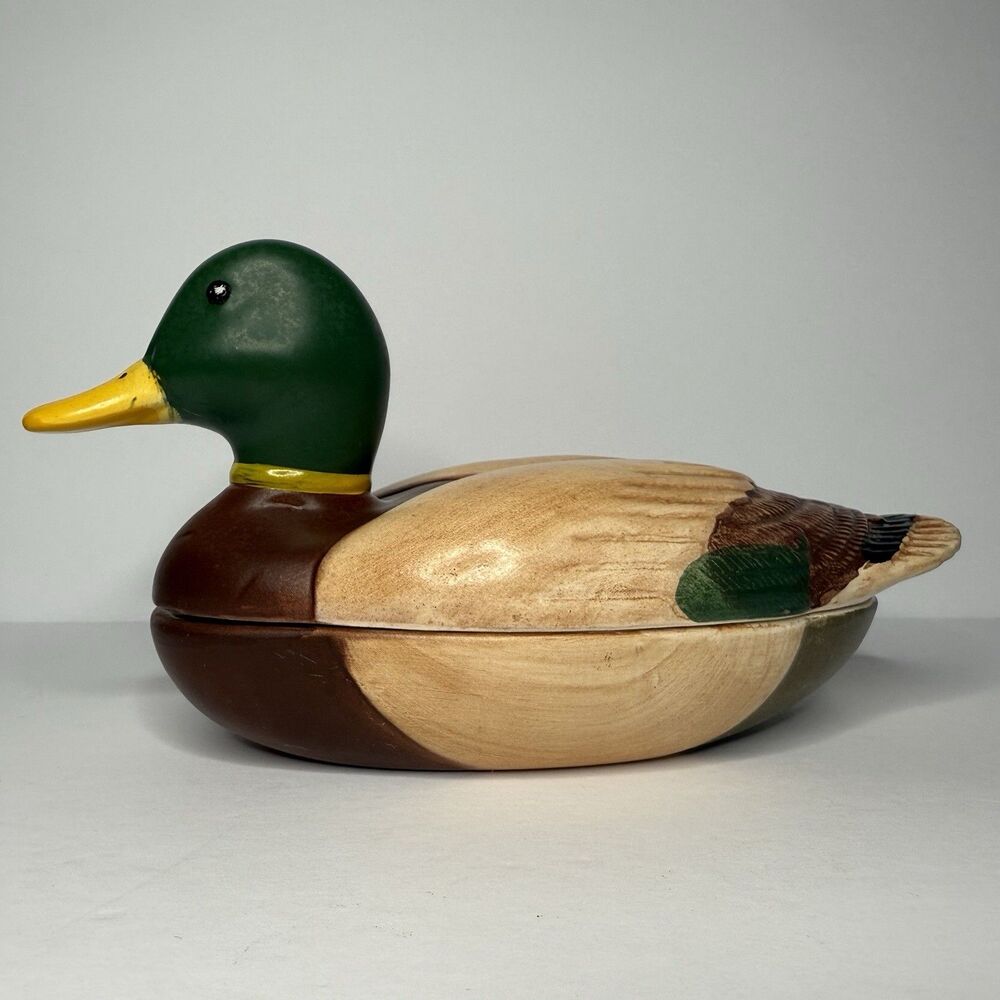 VTG AVON Ceramic Mallard Duck Hand Crafted Brazil 1978 Soap Dish Trinket Box